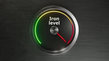detaljerad mätare visa, järn nivå indikator med nål, närbild av metall ringa som visar näringsmässiga info, sensorutrustad mått enhet visning järn nivåer på metallisk yta video