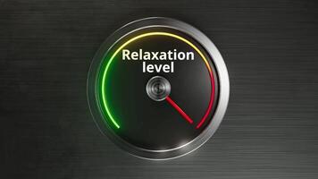 avslappning indikator mätare, kromat ringa visning lugn mått för avslappning, detaljerad se av krombelagd meter mätning lugn med lugnande grön båge i fredlig miljö video