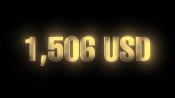 Golden number with usd dollar counting text from 0 to 5000 animation isolated on black background video
