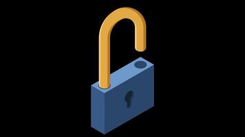 isométrico trava animação. 3d isométrico trancar. dados Acesso e dados segurança. cyber segurança. isométrico tecnologia. transparente fundo com alfa canal video