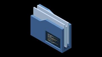 isometrisk mapp animation. nätverk mapp. delad mapp. moln data lagring. databas mapp server teknologi. isometrisk teknologi. transparent bakgrund med alfa kanal video