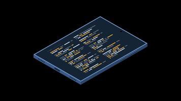 isometrisch Tablette Animation. Programm Code auf Tablette Bildschirm. isometrisch Technologie. transparent Hintergrund mit Alpha Kanal video