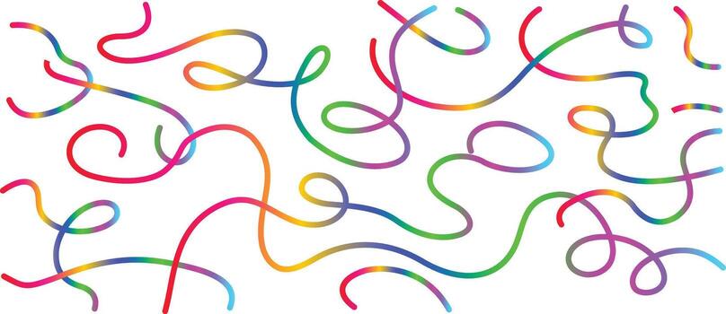 Abstract background of vibrant rainbow gradient wavy, curly lines vector