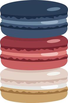 Stack of colorful French macarons with cream filling on white background vector