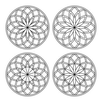 Set of Four Geometric Mandala Circle Pattern Design Abstract Line Art Ornament Collection vector