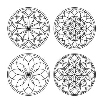 Collection of Four Intricate Geometric Mandalas with Decorative Circle Patterns vector