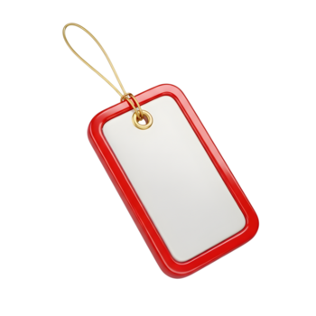 Red tag with gold loop isolated on a transparent background png