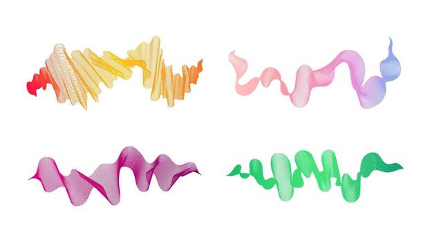 Curved wavy stripes. Set of four abstract colored gradient wave lines on white background. illustration. vector