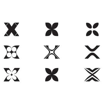 Collection of nine unique abstract 'x' mark symbols with textured grunge effects for graphic design isolated on white background vector