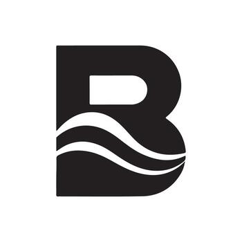 Abstract black letter b with flowing white waves symbolizing nature and motion isolated on white background vector