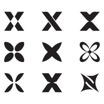 Collection of nine unique abstract 'x' symbols and shapes for design projects isolated on white background vector