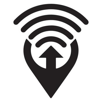 Pin location with wifi signal and upward arrow symbol for connectivity and navigation isolated on white background vector