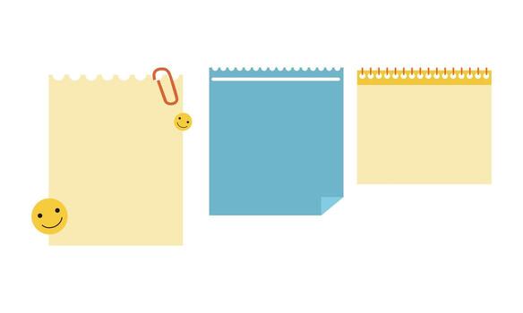 Set of Colorful Sticky Note Papers with Fun Emoticon and Paper Clip Graphics vector