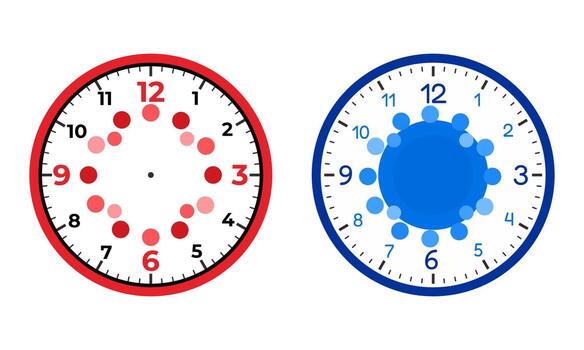 término análogo reloj caras en rojo y azul demostración moderno hora concepto vector