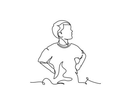 One continuous line a little boy bad behavior. Minimalist style illustration in white background vector