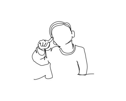 One continuous line of happy little boy expression. Minimalist style illustration in white background. vector