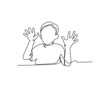 One continuous line of happy little boy expression. Minimalist style illustration white background vector