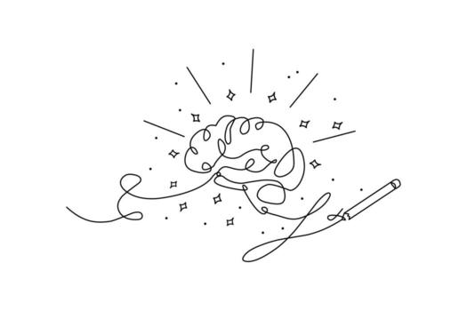 One continuous line of brain drawing pen. Creating new idea and mindset improvement. illustration of minimalist style on a white background. vector