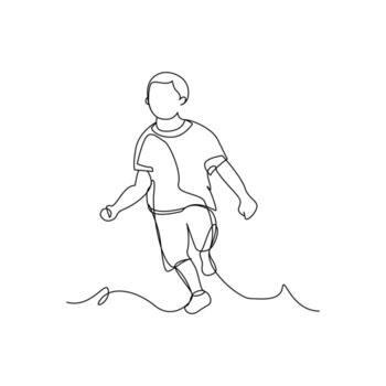 One line continuous of children running. Minimalist style illustration in white background. vector