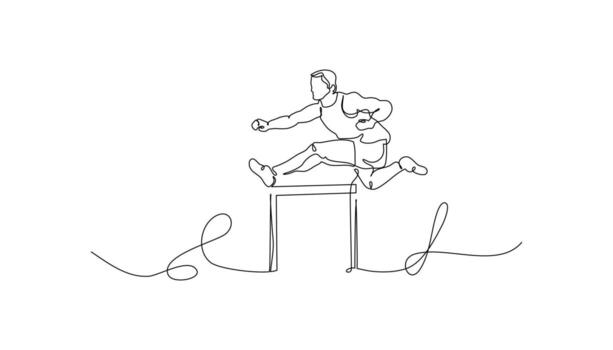One continuous line of a man performing a high jump jumped over a pole. Minimalist style illustration on a white background. vector