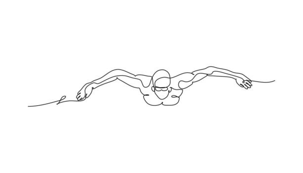 One line continuous of a man swimming. Minimalist style illustration in background. vector