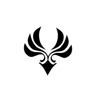 Symmetrical stylized black crest or emblem resembling powerful, curved wings or a bird's head with a pointed beak, conveying authority, speed, and sleek design. vector