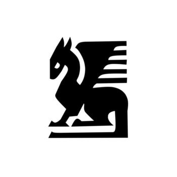 A sleek, stylized winged creature, embodying strength and myth. Perfect for logos or modern fantasy designs, with sharp lines and an enigmatic gaze. vector