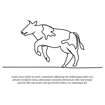 Cow line design. Simple animal silhouette decorative elements drawn with one continuous line. illustration of minimalist style white background vector