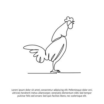 Rooster line design. Hen decorative elements drawn one continuous line. illustration of minimalist style on white background vector