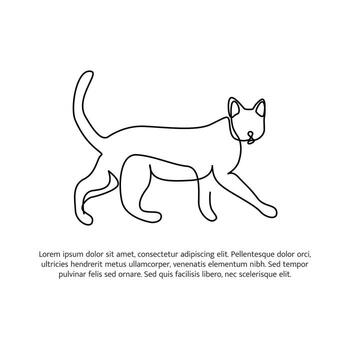 Cat line design. Simple animal silhouette decorative elements drawn with one continuous line. illustration of minimalist vector
