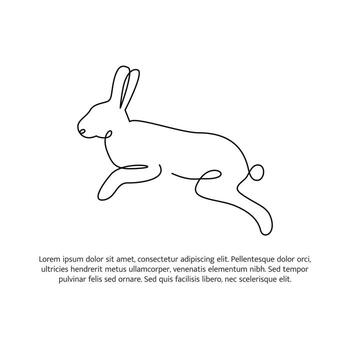 Rabbit line design. Bunny decorative elements drawn with one continuous line. illustration of minimalist style vector