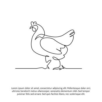 Chicken line design. Decorative elements drawn one continuous line. illustration of minimalist style white background vector