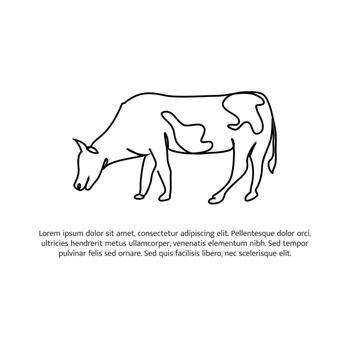 Cow line design. Simple animal silhouette decorative elements drawn with one continuous line. illustration of minimalist style on white background vector