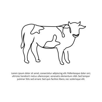 Cow line design. Simple animal silhouette decorative elements drawn with one continuous line. illustration of minimalist style on white background. vector