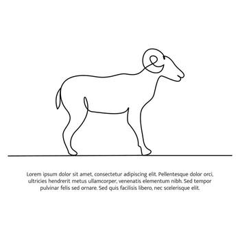 Goat line design. Simple animal silhouette decorative elements drawn with one continuous line. illustration of minimalist style white background. vector