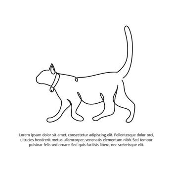 Cat line design. Simple animal silhouette decorative elements drawn with one continuous line. illustration of minimalist style vector
