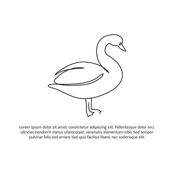 Swan line design. Swan decorative elements drawn with one continuous line. illustration of minimalist style on white background. vector