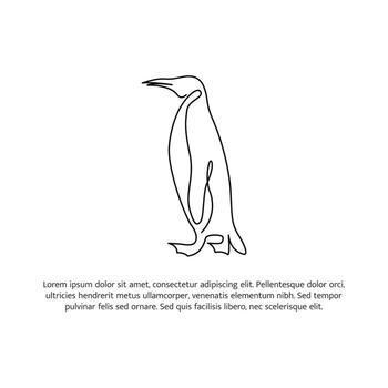 Penguin line design. Simple animal silhouette decorative elements drawn with one continuous line. vector