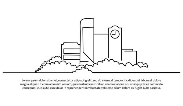 Continuous line design of building view. City, school or office building design concept. Decorative elements drawn on a white background. vector