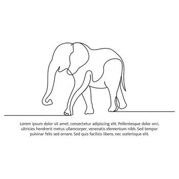 Elephant line design. Wildlife decorative elements drawn with one continuous line. illustration of minimalist style on white background. vector