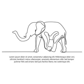 Elephant line design. Wildlife decorative elements drawn with one continuous line. illustration of minimalist style on white background vector