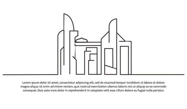 Continuous line design of future building architecture. Technology development design. Future city concept. Decorative elements drawn on white background vector