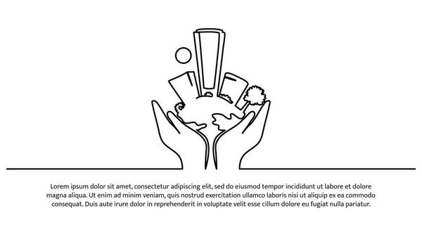 Continuous line design of hands supporting the earth. Save the earth design concept. Decorative elements drawn on a white background. vector
