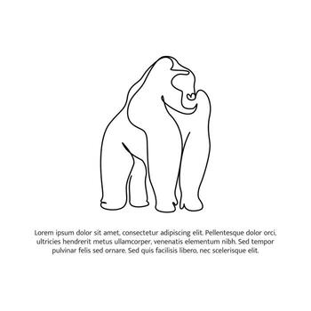 Gorilla line design. Simple animal silhouette decorative elements drawn with one continuous line. illustration of minimalist style on white background vector