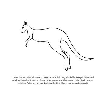 Kangaroo line design. Simple animal silhouette decorative elements drawn with one continuous line. vector