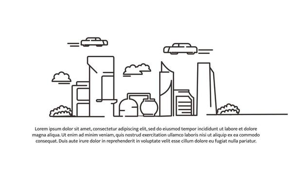 Continuous line design of future building architecture. Technology development design. Future city concept. Decorative elements drawn on a white background vector