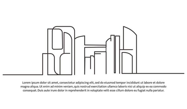 Continuous line design of future building architecture. Technology development design. Future city concept. Decorative elements drawn on a white background. vector