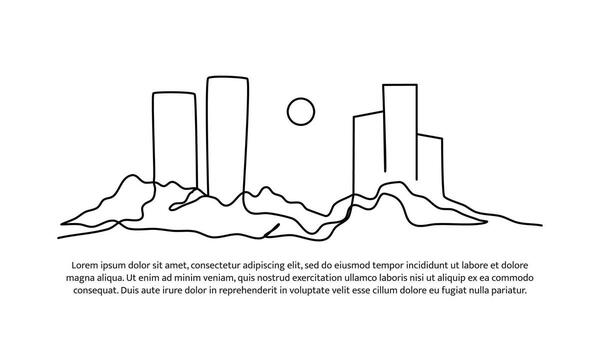 Cityscape continuous line design. View of the apartment in summer. City building design concept. Decorative elements drawn on a white background. vector