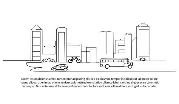 Continuous line design of heavy city traffic view. The concept of a city center design that is full of vehicles and traffic jams. Decorative elements drawn on a white background vector