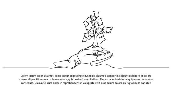 Simple continuous line design of money tree. The concept of investment, business development and profit growth. Decorative elements drawn on a white background. vector